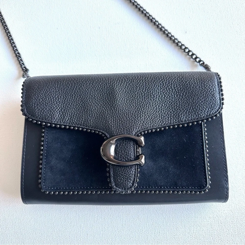 Coach Black Leather Clutch with Chain Detail